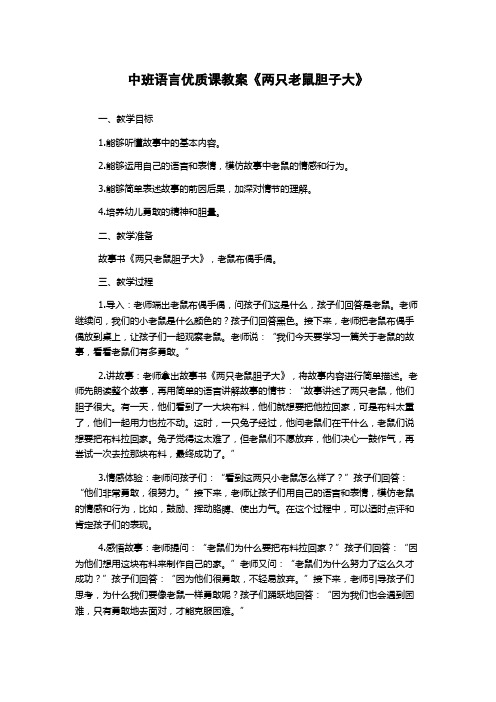 中班语言优质课教案《两只老鼠胆子大》