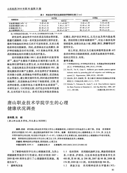 唐山职业技术学院学生的心理健康状况调查