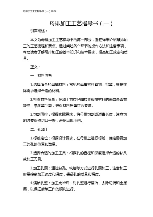 母排加工工艺指导书(一)2024