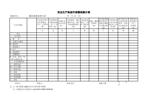 安全生产执法行动情况统计表