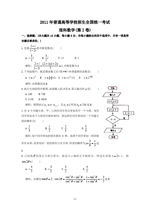 2011年高考全国数学试卷(新课标)-理科(含详解答案)