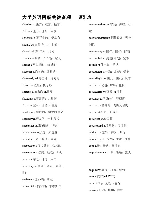 2023年大学英语四级核心高频词汇表