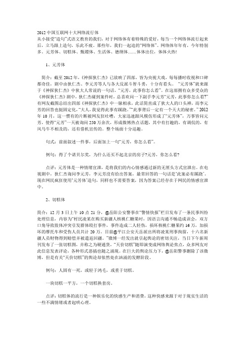 2012中国互联网十大网络流行体