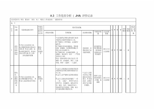 工作危害分析评价记录