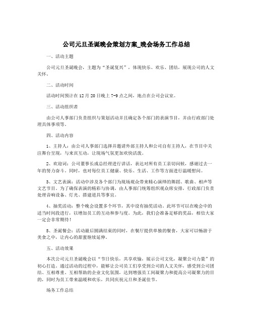 公司元旦圣诞晚会策划方案_晚会场务工作总结