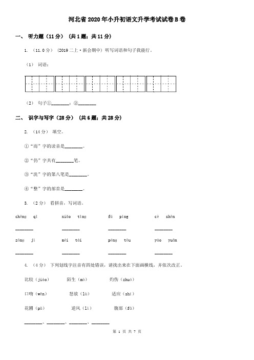 河北省2020年小升初语文升学考试试卷B卷