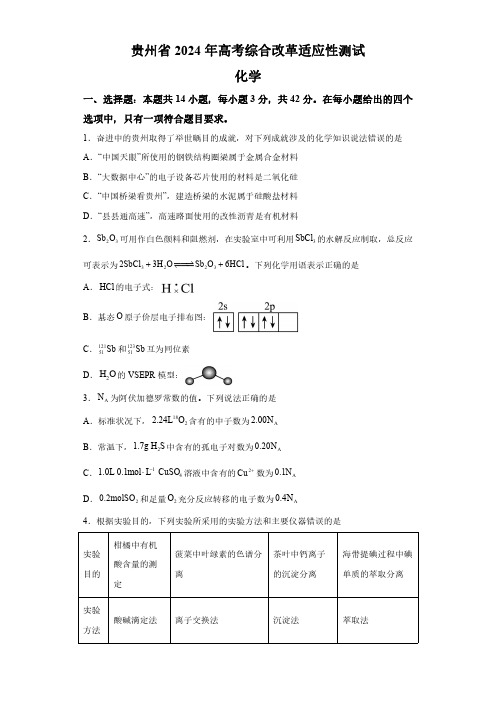 贵州省2024届新高考九省联考 化学试题(含解析)