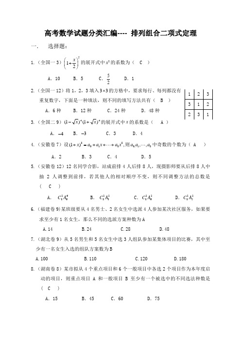 高考数学试题分类汇编---- 排列组合二项式定理