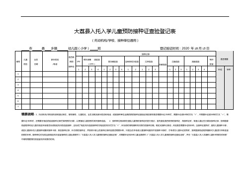 大荔县入托入学儿童预防接种证查验登记表