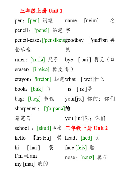 人教版小学英语单词表(带音标)