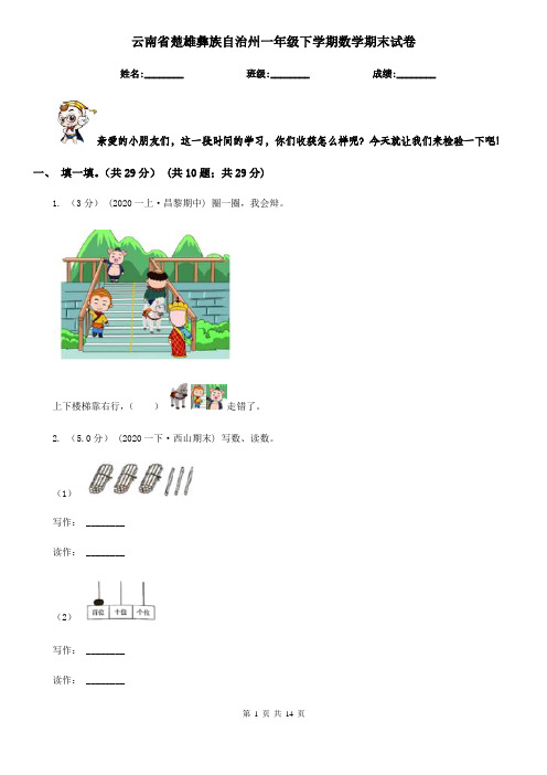 云南省楚雄彝族自治州一年级 下学期数学期末试卷