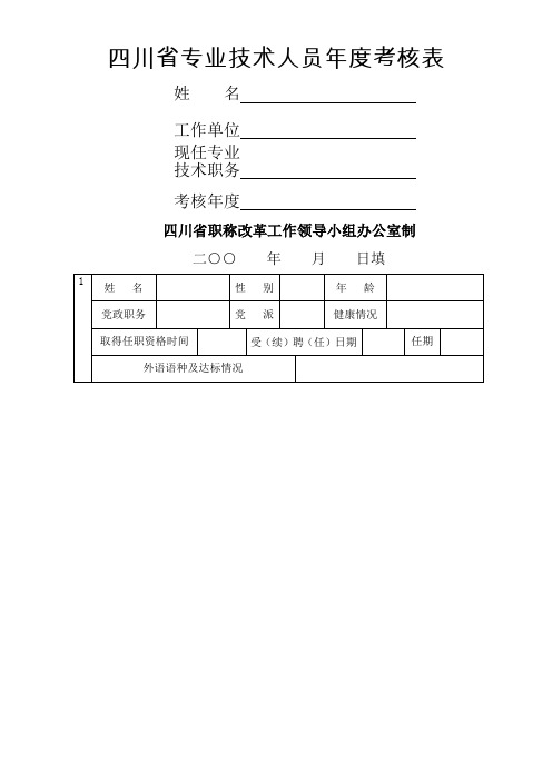 四川省专业技术人员年度考核表范本