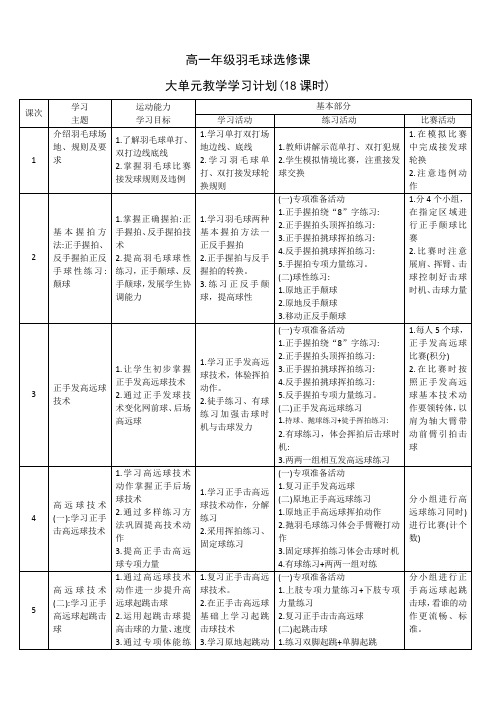 高一年级羽毛球教案