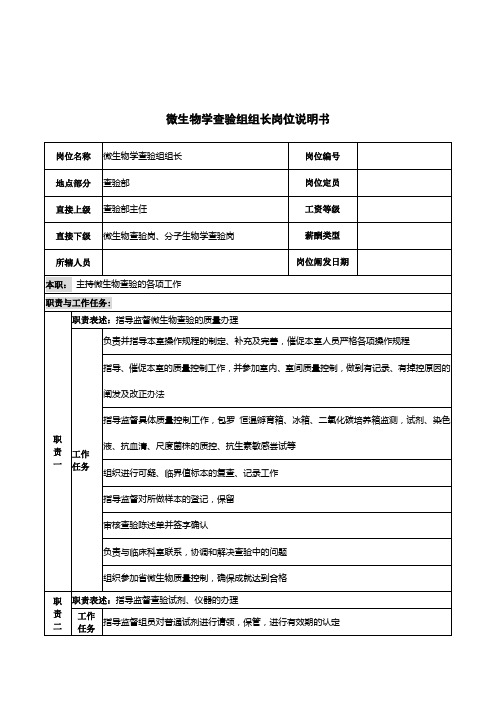 微生物学检验组组长岗位说明书