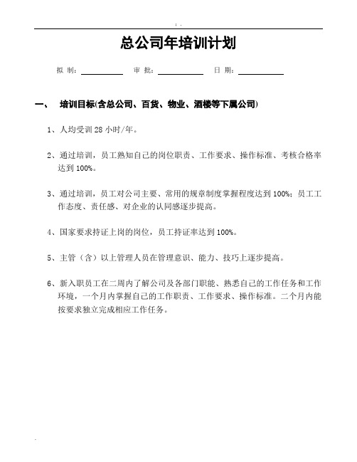 某集团总公司文化培训计划及费用预算表