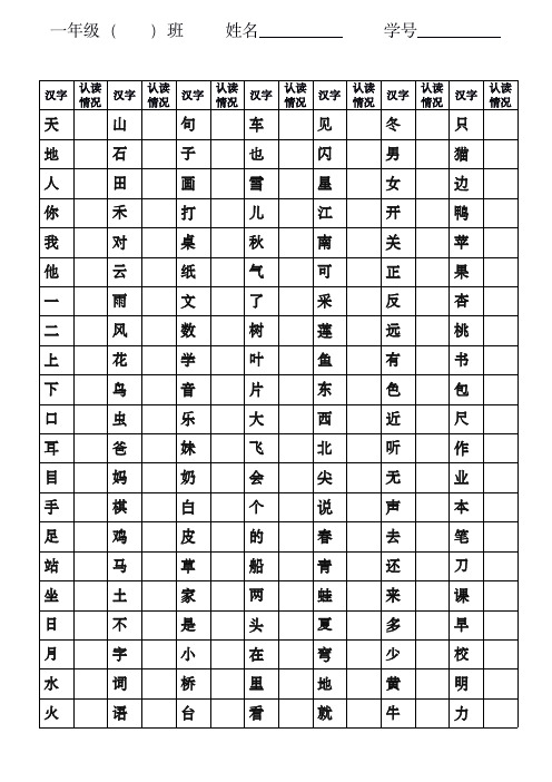 幼儿小学低年级识字,识字量测试打印版