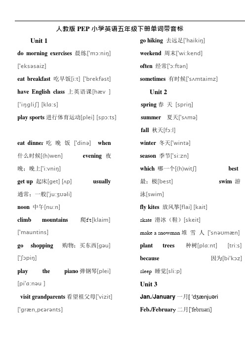 (完整版)人教版PEP小学英语五年级下册单词带音标(可编辑修改word版)