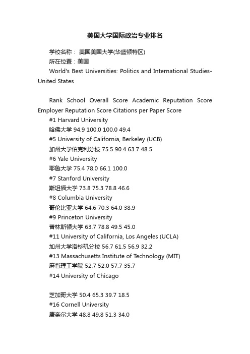 美国大学国际政治专业排名