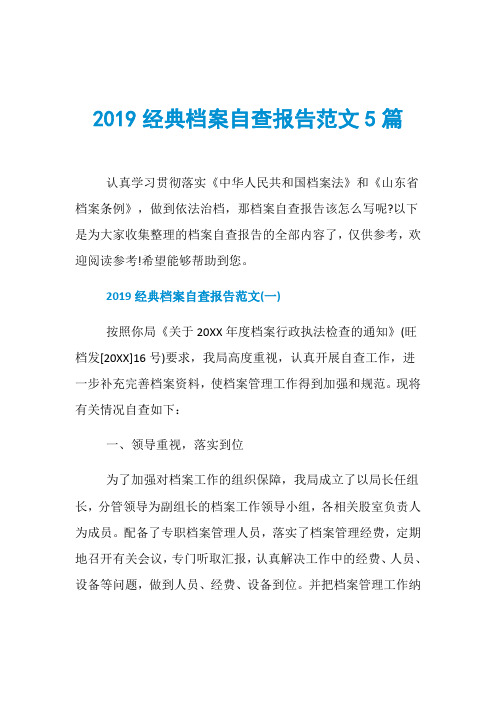 2019经典档案自查报告范文5篇