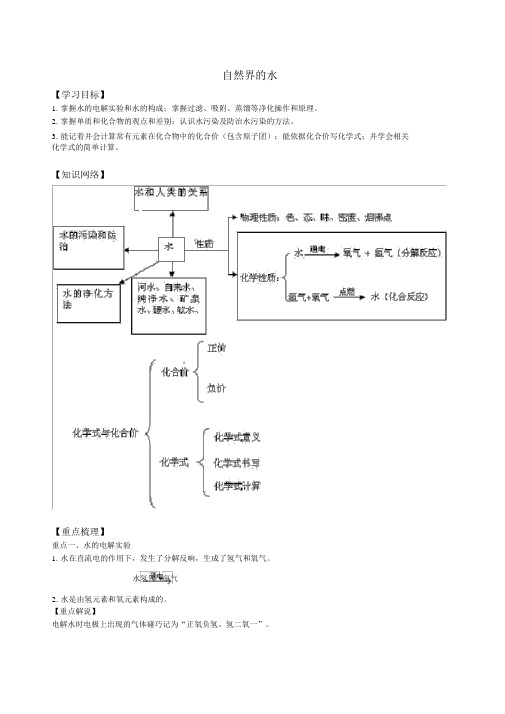 人教版初中化学九年级上学期第四单元自然界的水全章复习导学案