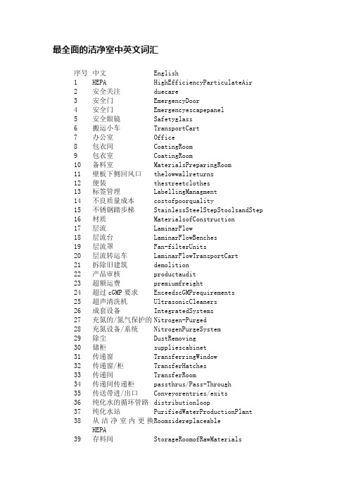 最全面的洁净室中英文词汇