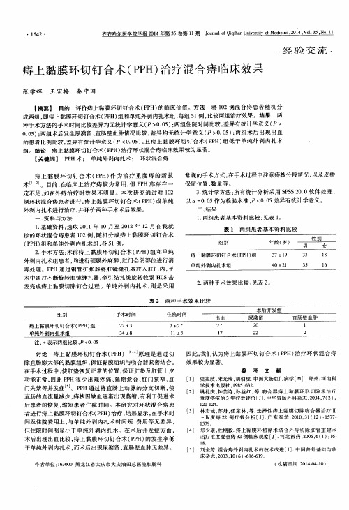 痔上黏膜环切钉合术(PPH)治疗混合痔临床效果