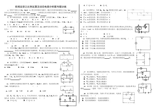 欧姆定律之比例运算及动态电路分析题专题训练