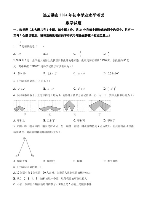 2024年江苏省连云港市中考数学真题试卷及答案解析