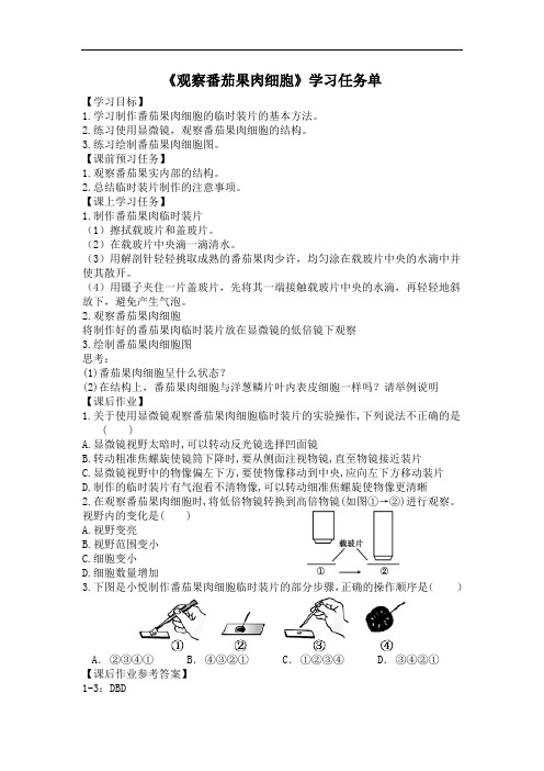 初一生物学北京版第三章生物体的结构第一节细胞观察番茄果肉细胞3任务单