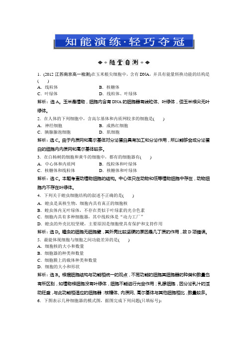 人教版生物必修1:第三章 第二节(二) 知能演练轻巧夺冠