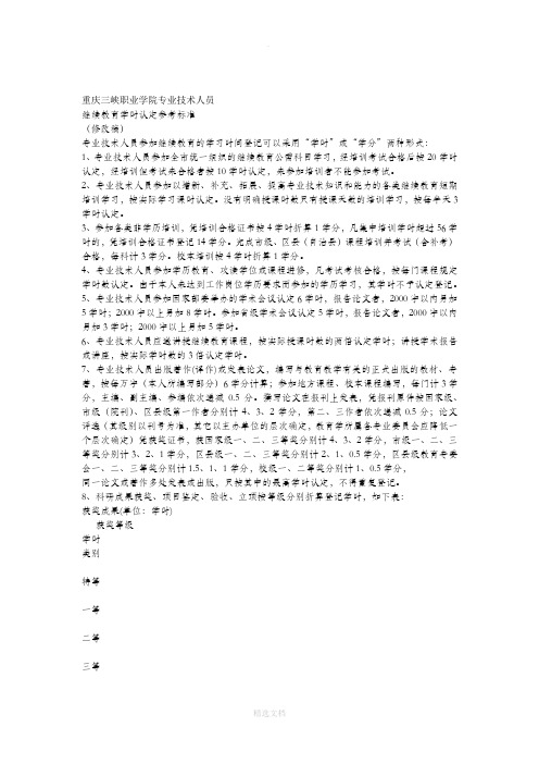 继续教育学时认定参考标准
