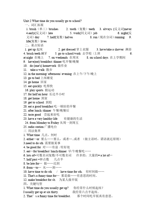 Unit2知识归纳人教版七年级英语下册