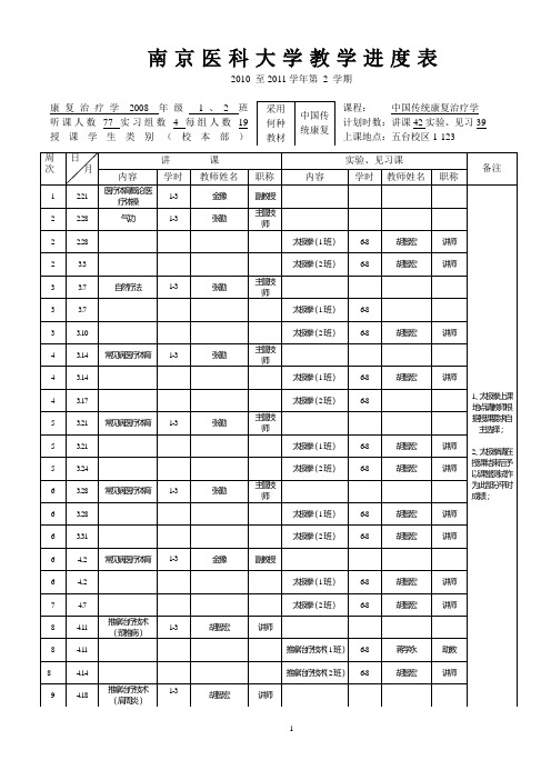 南京医科大学教学进度表