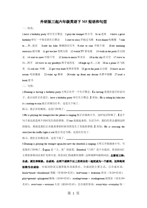 (外研版三起)小学六年级下册英语：M5短语和句型汇总-word文档