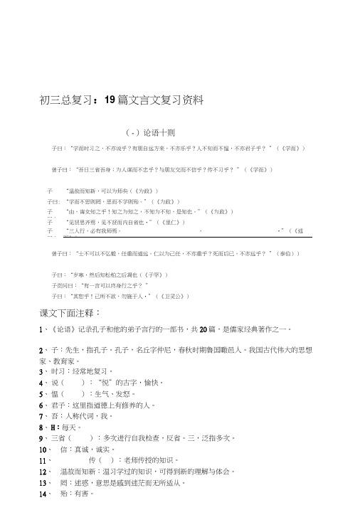 初三总复习19篇文言文复习资料[终稿].docx