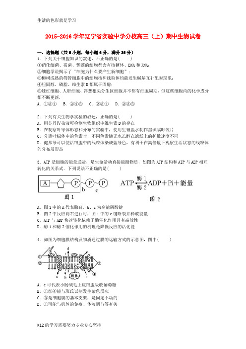 [推荐学习]分校2016届高三生物上学期期中试卷(含解析)