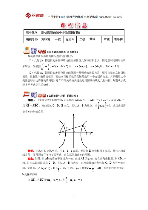 【2018新课标 高考必考知识点 教学计划 教学安排 教案设计】高二数学:剖析圆锥曲线中参数范围问题