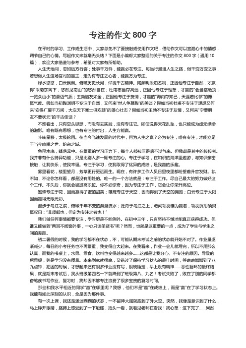 关于专注的作文800字（通用10篇）