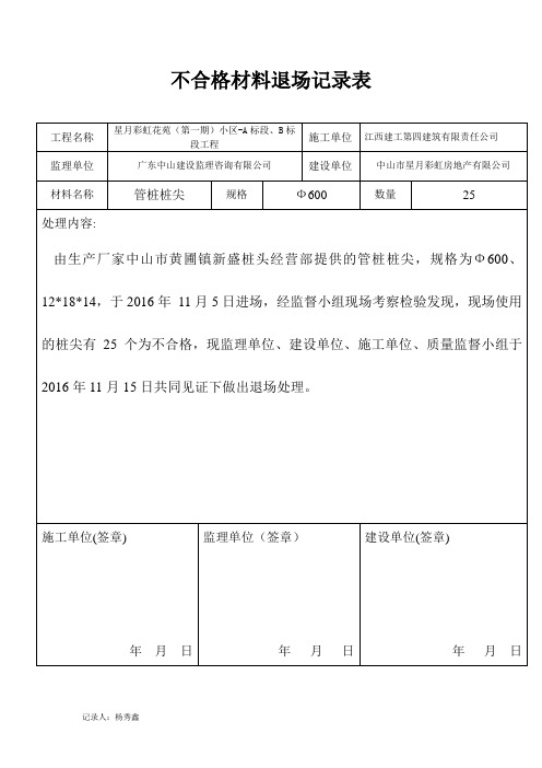 不合格材料退场记录表