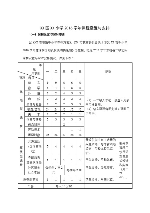 小学2016学年课程设置与安排【模板】