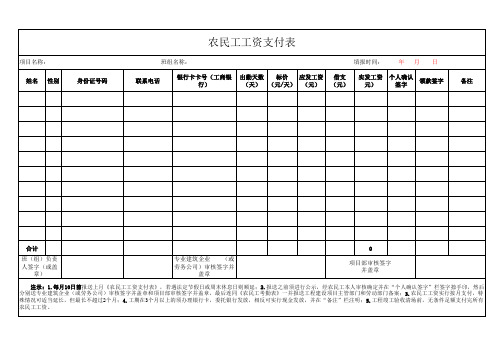 农民工工资支付表