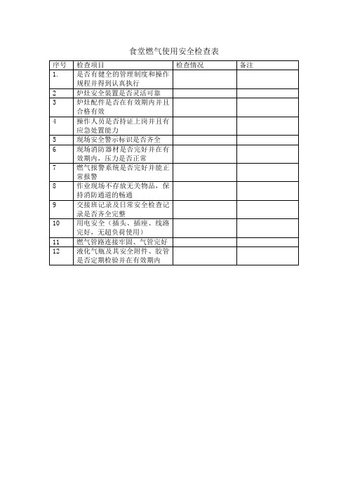 食堂燃气使用安全检查表