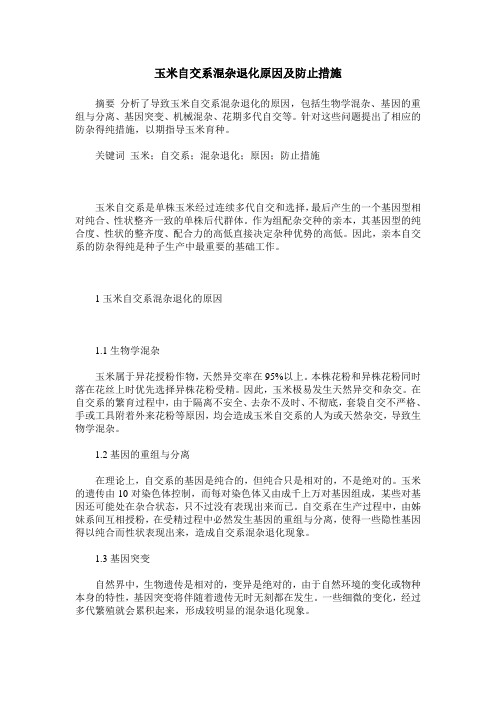 玉米自交系混杂退化原因及防止措施