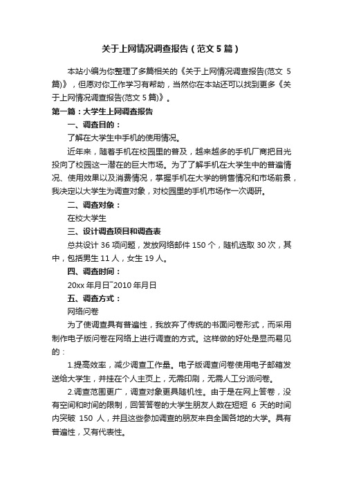 关于上网情况调查报告（范文5篇）