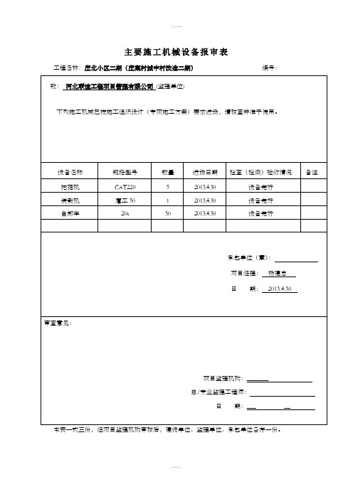 主要施工机械设备报审表