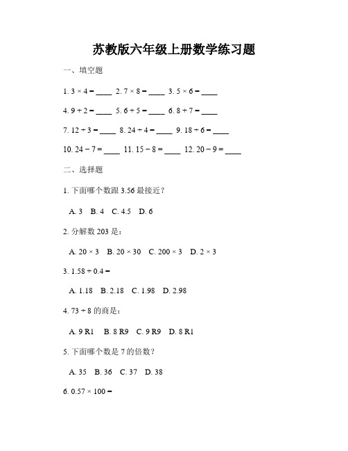 苏教版六年级上册数学练习题