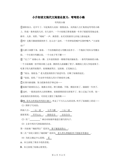 小升初语文现代文阅读总复习：弯弯的小路