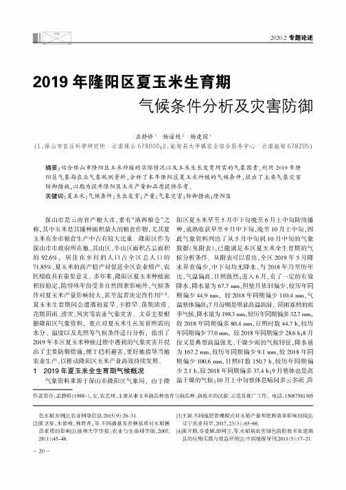 2019年隆阳区夏玉米生育期气候条件分析及灾害防御