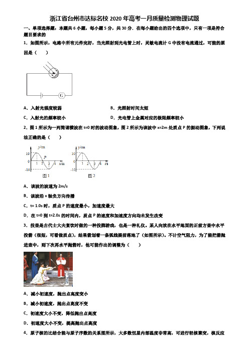 浙江省台州市达标名校2020年高考一月质量检测物理试题含解析