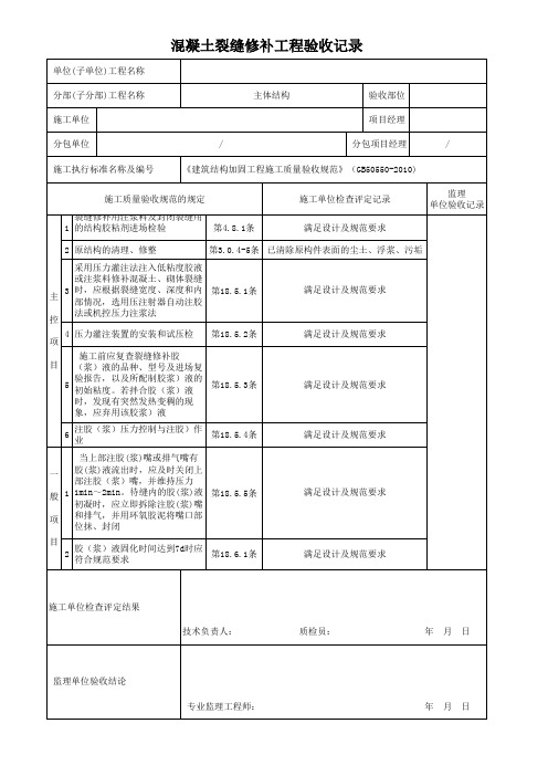 混凝土裂缝修补工程验收记录表